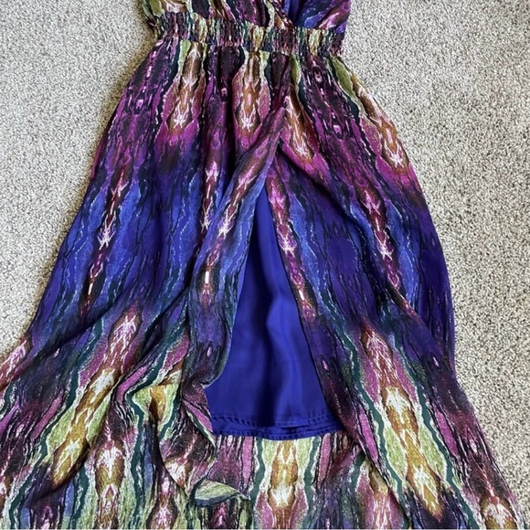 Anthropologie Charlie Jade Purple and Green Snakeskin V-Neck Maxi Dress | Size S - Picture 5 of 11